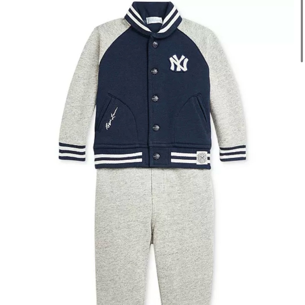 Ralph Lauren Navy and Gray Striped Collar Jacket